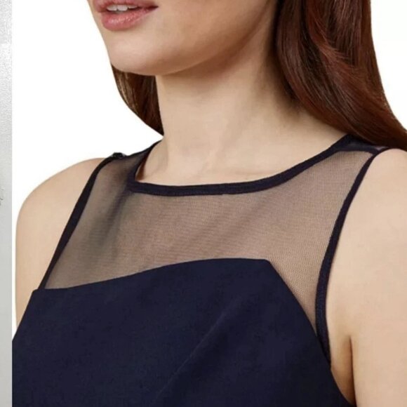 Adrianna Papell Illusion Dress Sz 14 Asymmetrical Mesh Top Midnight Witchy Glam - Picture 3 of 12